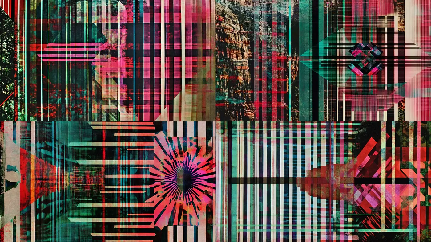 Abstract Digital Fusion with Neon Cyberpunk Aesthetic - Midjourney sref style