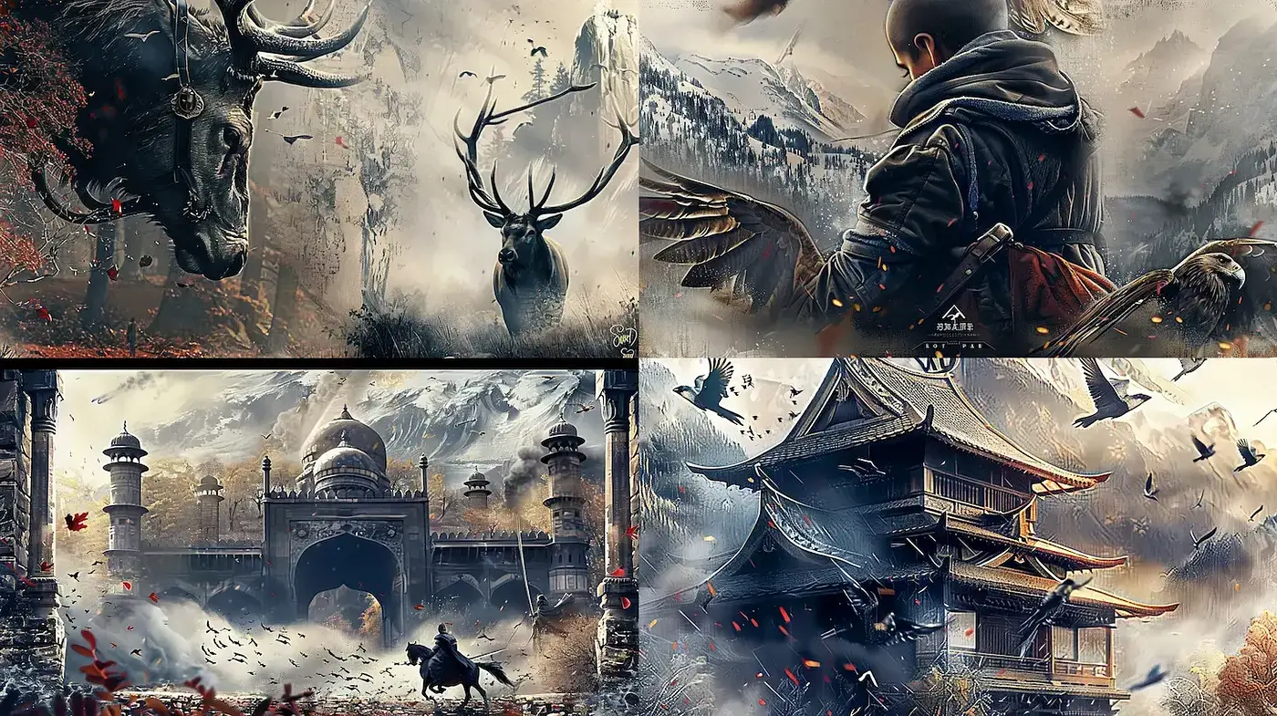 Epic Cinematic Tapestry: A Fusion of Vivid Fantasy and Historical Realism - Midjourney sref style
