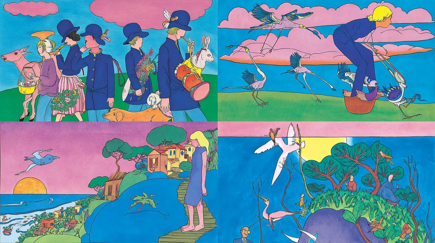 Whimsical and Colorful Illustrations with a Playful Narrative - Midjourney sref style