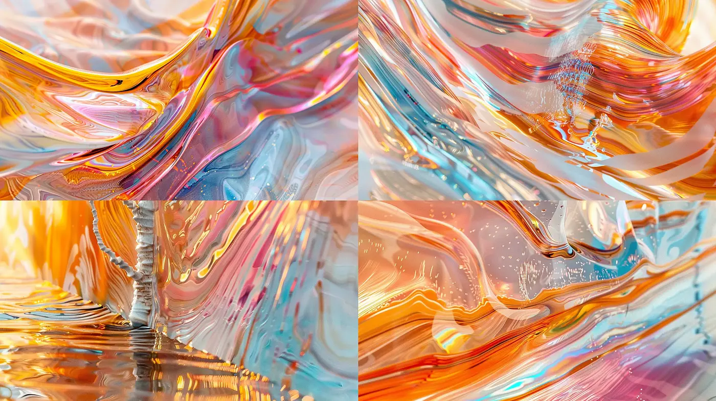 Luminous Fluidity: A Harmonic Blend of Vivid Hues and Liquid Forms - Midjourney sref style
