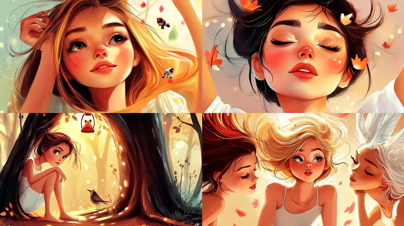 Autumnal Whimsy: A Dreamy Fusion of Warm Tones and Expressive Illustration - Midjourney sref style