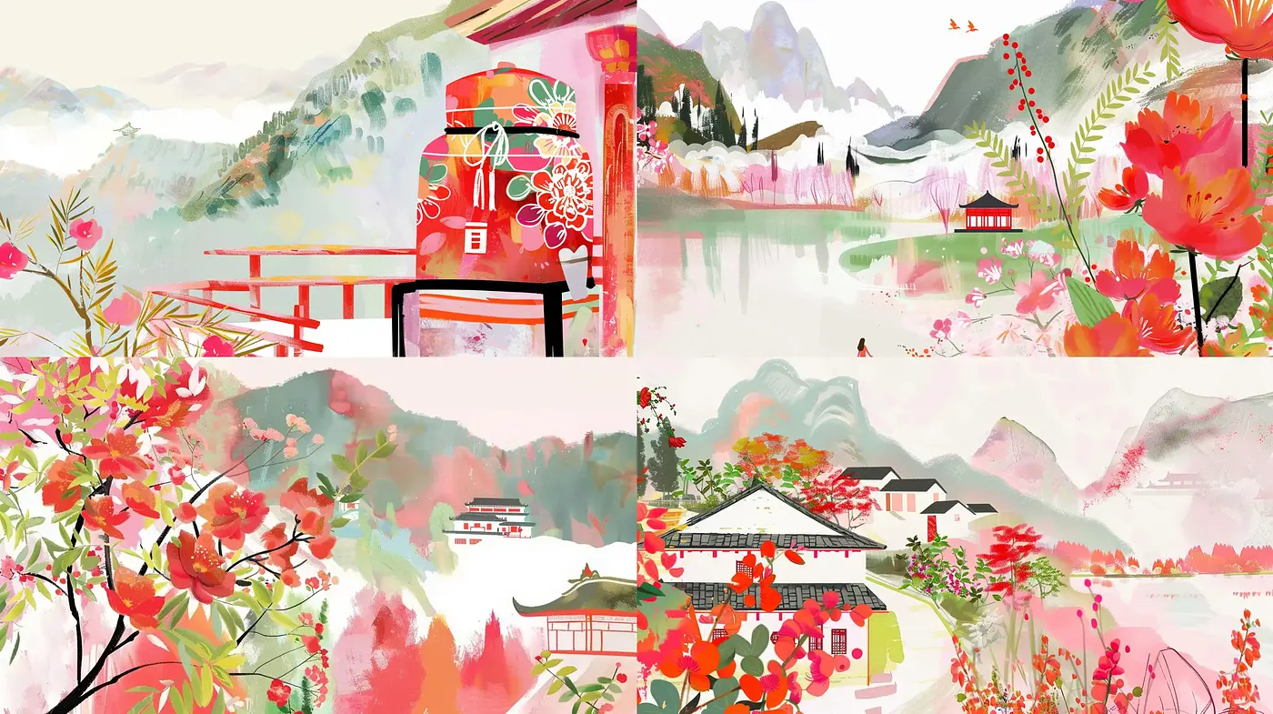 Ethereal East Asian Inspired Watercolor Panoramas - Midjourney sref style