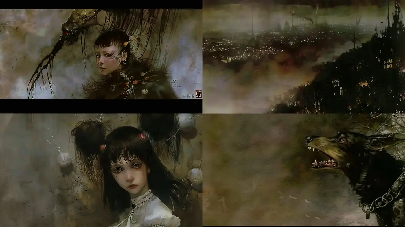 Darkly Enigmatic Surrealism with Gothic Undertones - Midjourney sref style