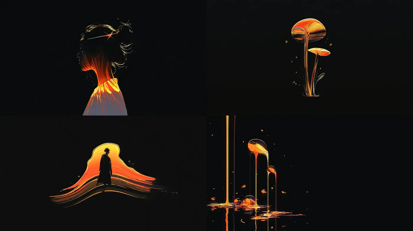 Surreal and Ethereal Exploration with Fluid Motifs - Midjourney sref style