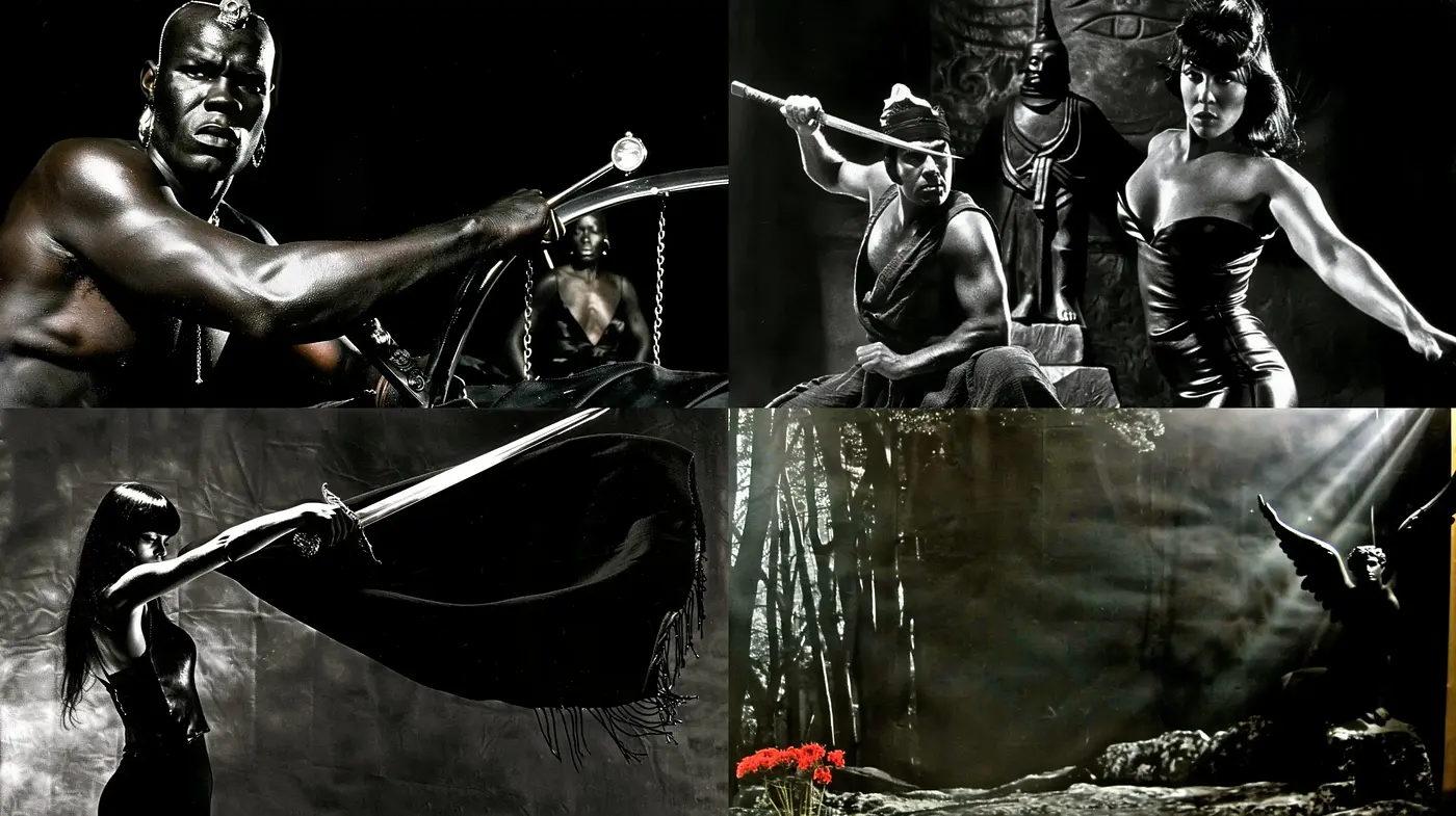 Monochromatic Cinematic Essence with High-Contrast Contours - Midjourney sref style