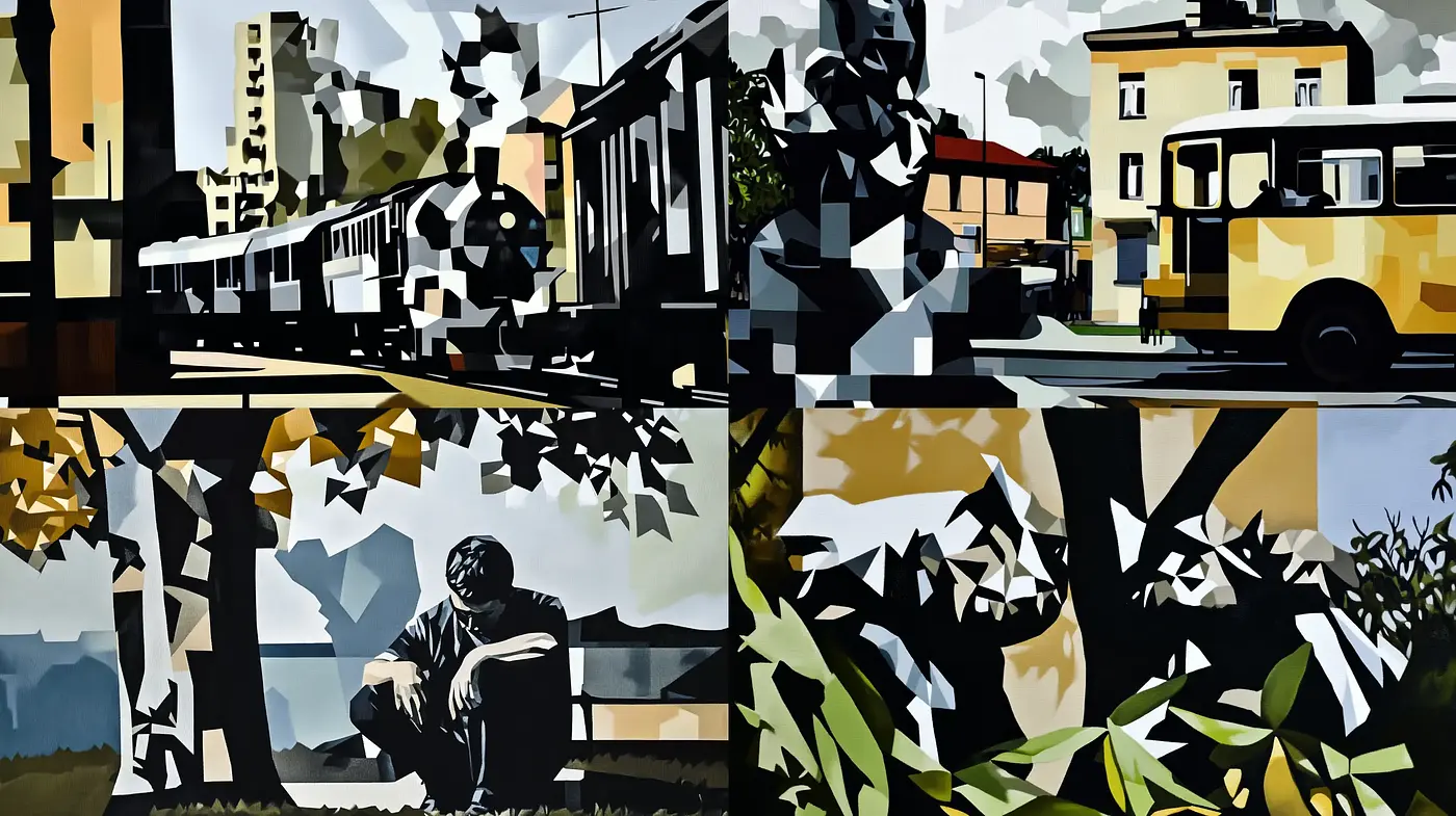 Geometric Abstraction in Urban and Natural Landscapes - Midjourney sref style