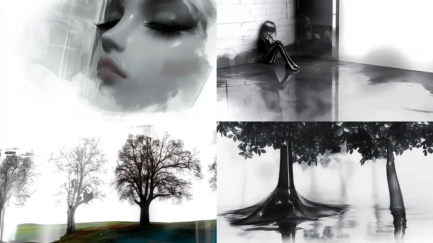 Monochromatic Dreamscape with Surreal Overtones - Midjourney sref style