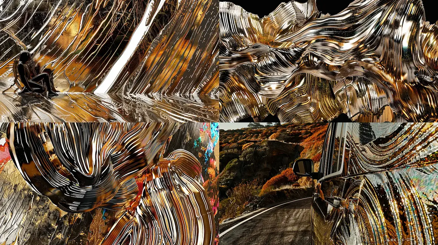 Fluid Abstract Realism with Metallic Accents - Midjourney sref style