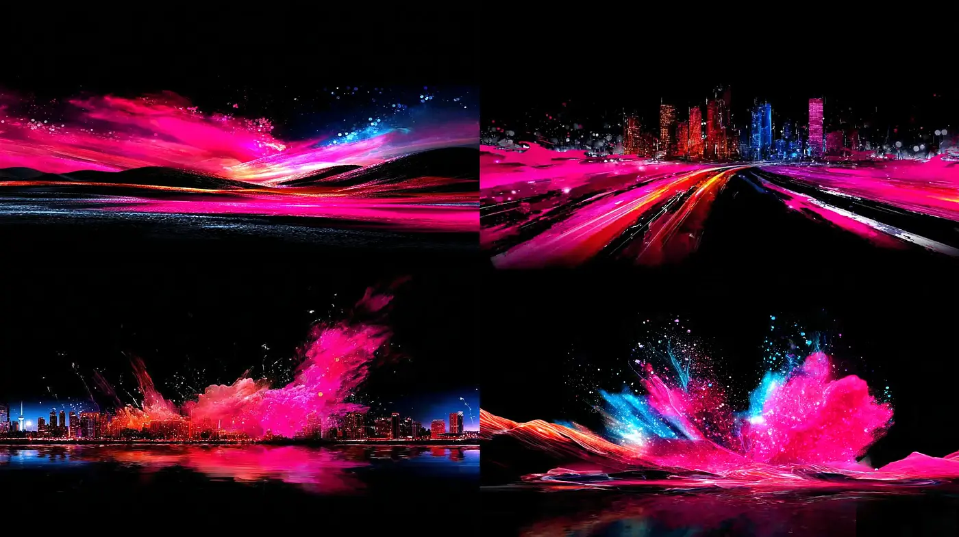 Dynamic and Vibrant Neon Landscape with Abstract Elements - Midjourney sref style