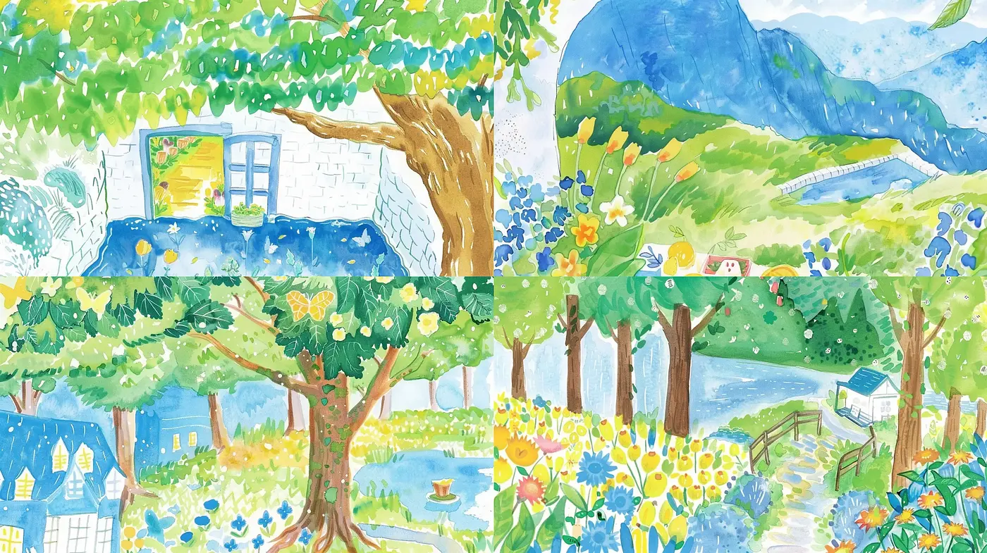 Idyllic Countryside Watercolor Dreamscape - Midjourney sref style