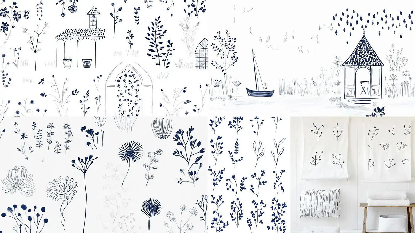 Consistent Monochromatic Whimsy in Stylized Botanical Illustrations - Midjourney sref style