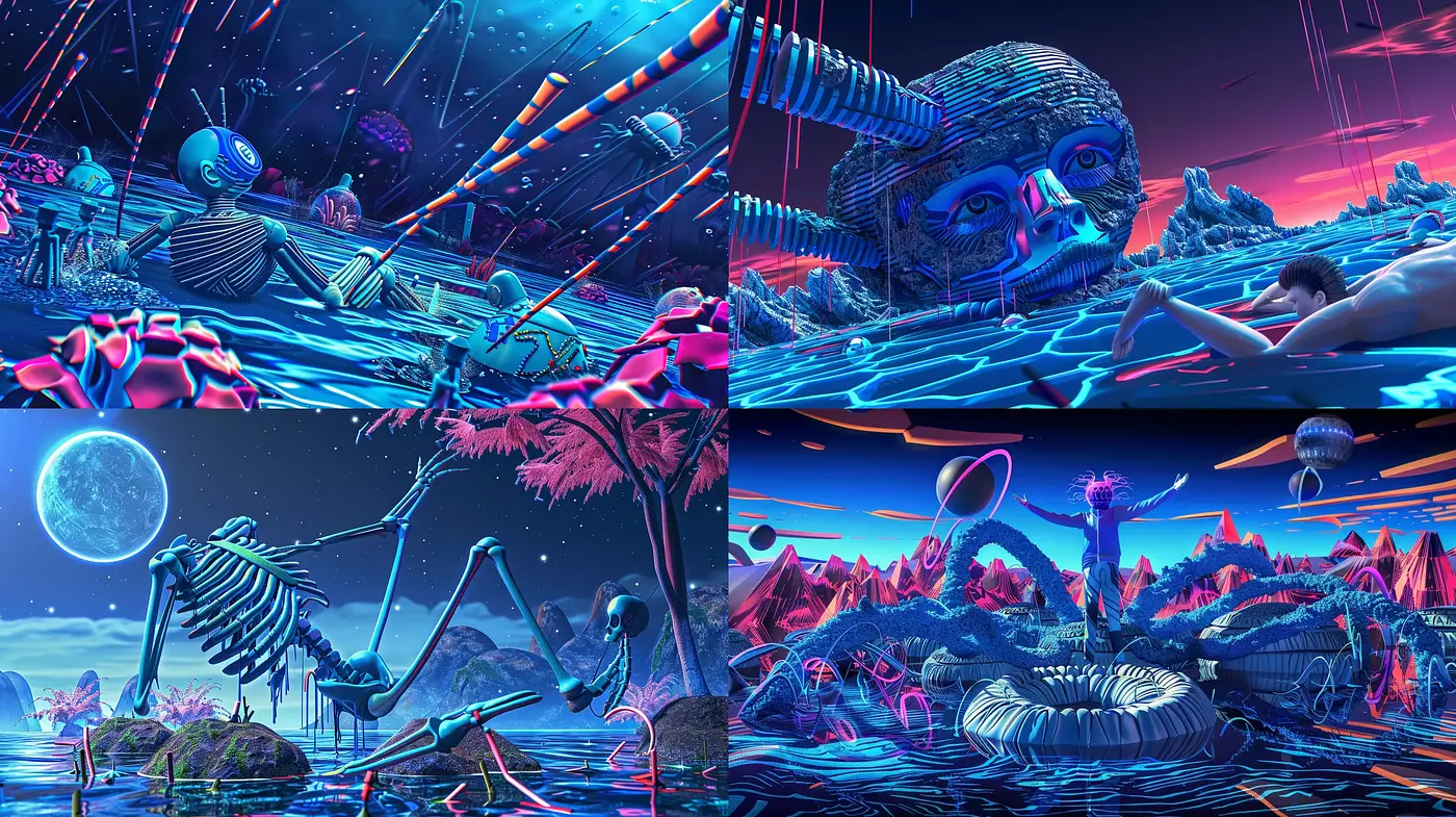 Synthetic Dreamscape: A Luminous Retro-Futuristic Voyage - Midjourney sref style