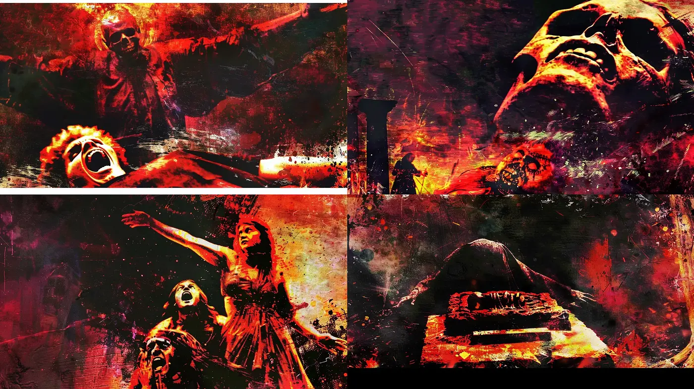Gritty Textured Nocturne in Sepia and Sanguine - Midjourney sref style