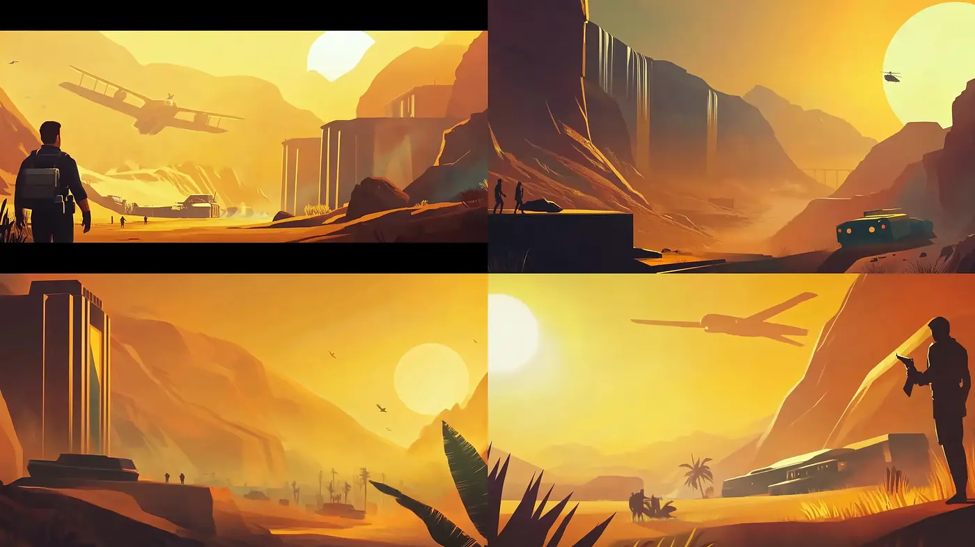 Uniform Hues of Dusk in a Stylized Sci-Fi Setting - Midjourney sref style