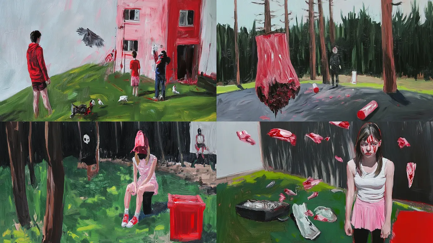 Surreal and abstract representation with vivid textures and striking contrasts - Midjourney sref style