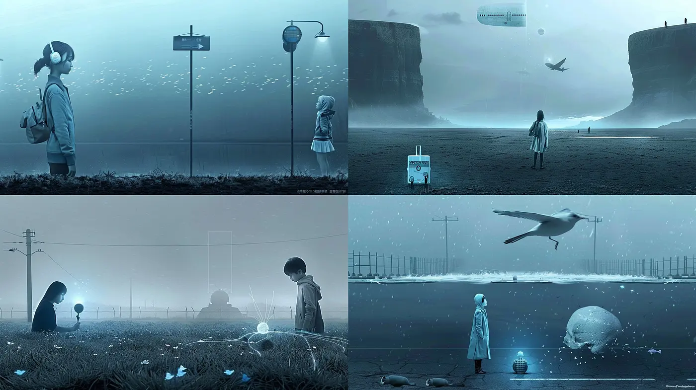 Ethereal Monochromatic Dreamscape: A Consistent Cross-Image Exploration of Mood and Tone - Midjourney sref style