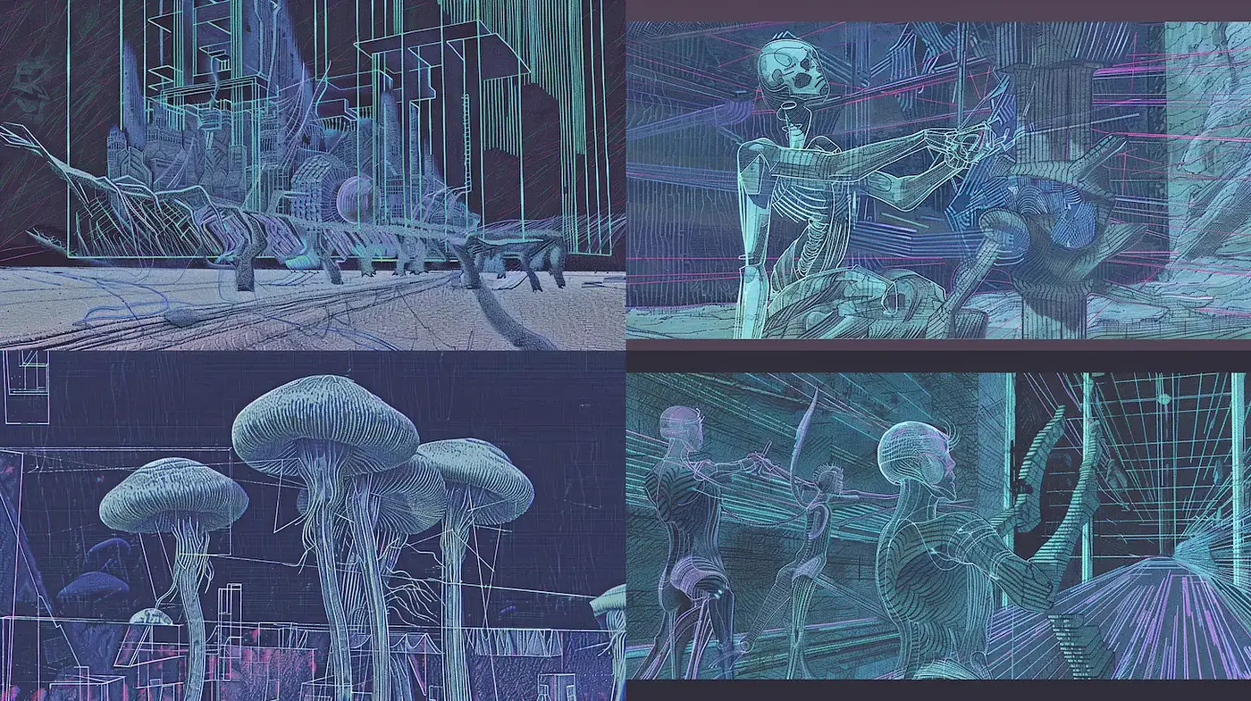 Futuristic Geometric Surrealism with Ethereal Elements - Midjourney sref style