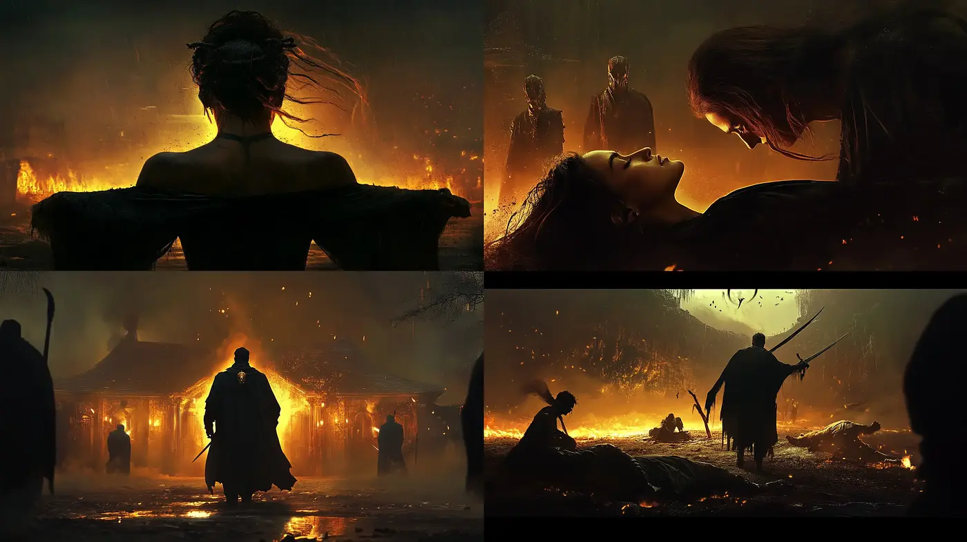 Epic Cinematic Tapestry with Dramatic Silhouettes - Midjourney sref style