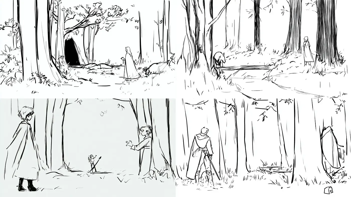 Monochrome Enchanted Forest: An Ink and Pen Fantasy Vignette - Midjourney sref style