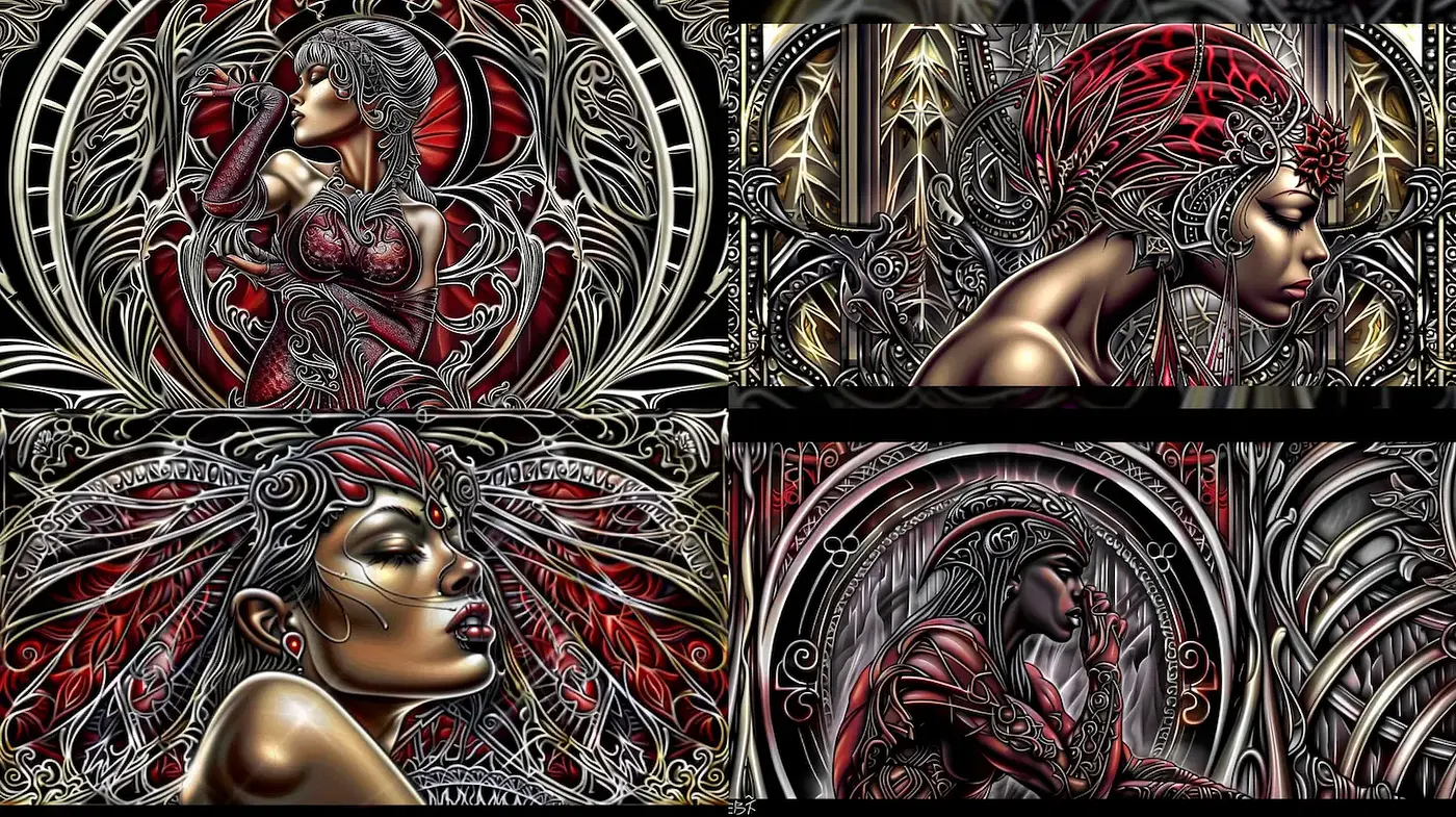 Intricate Art Nouveau Inspired Illustrations with Strong Characterization - Midjourney sref style