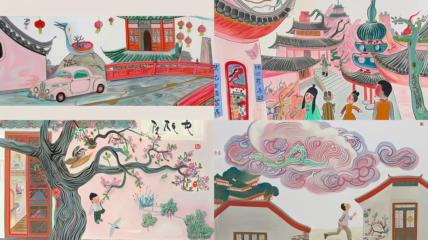 Whimsical and Vibrant scenes with a Touch of Tradition - Midjourney sref style