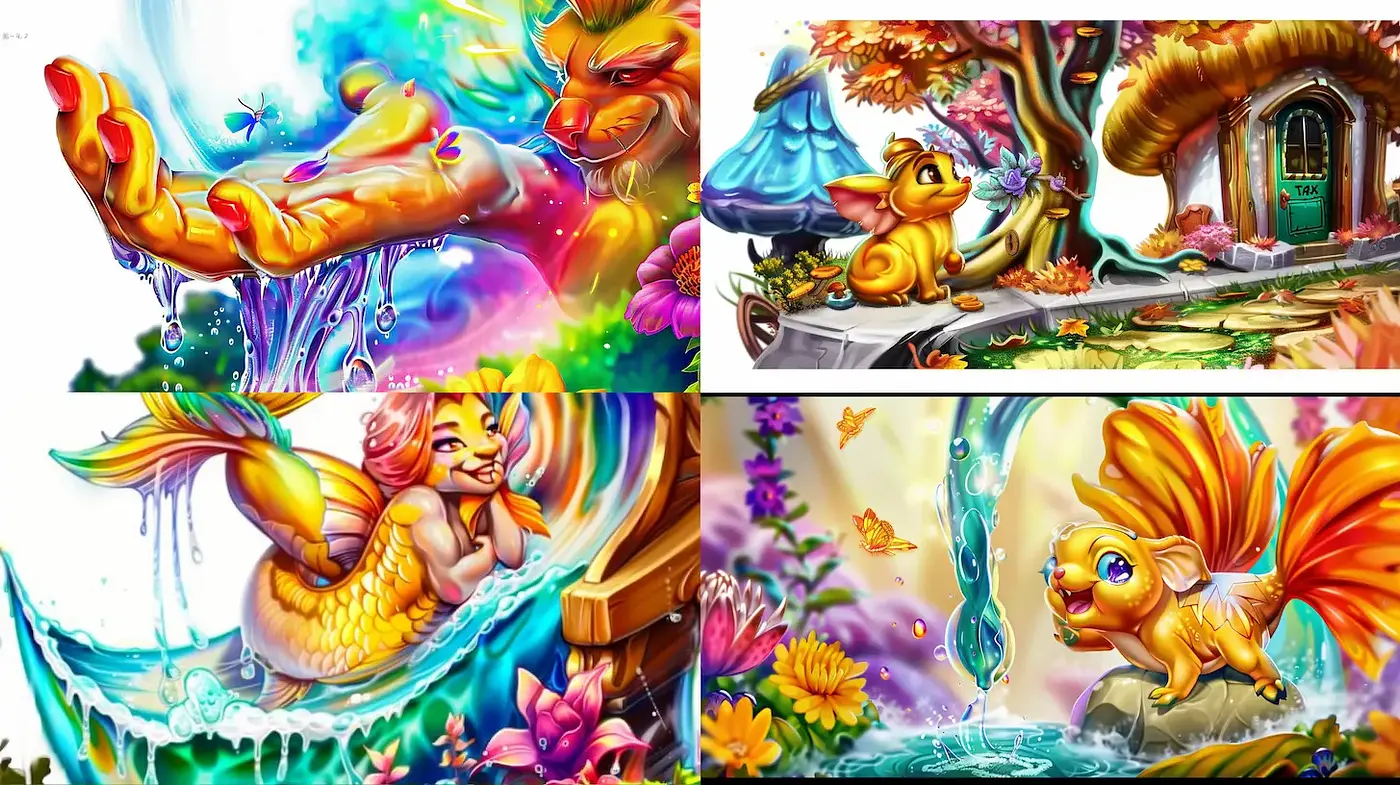 Vibrant and Playful Fantasy Art with Whimsical Creatures - Midjourney sref style