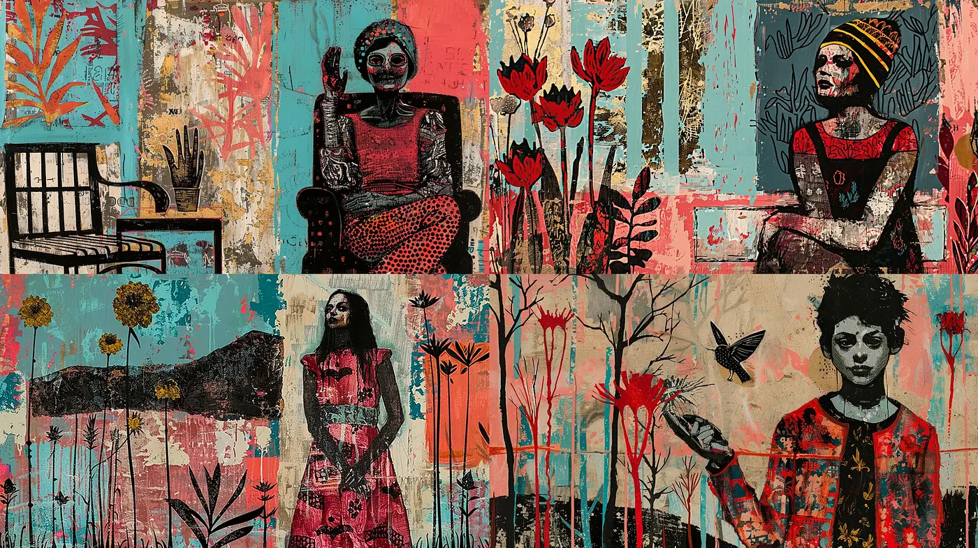 Synchronicity in Diversity: A Fusion of Vintage Textures and Expressive Colors - Midjourney sref style
