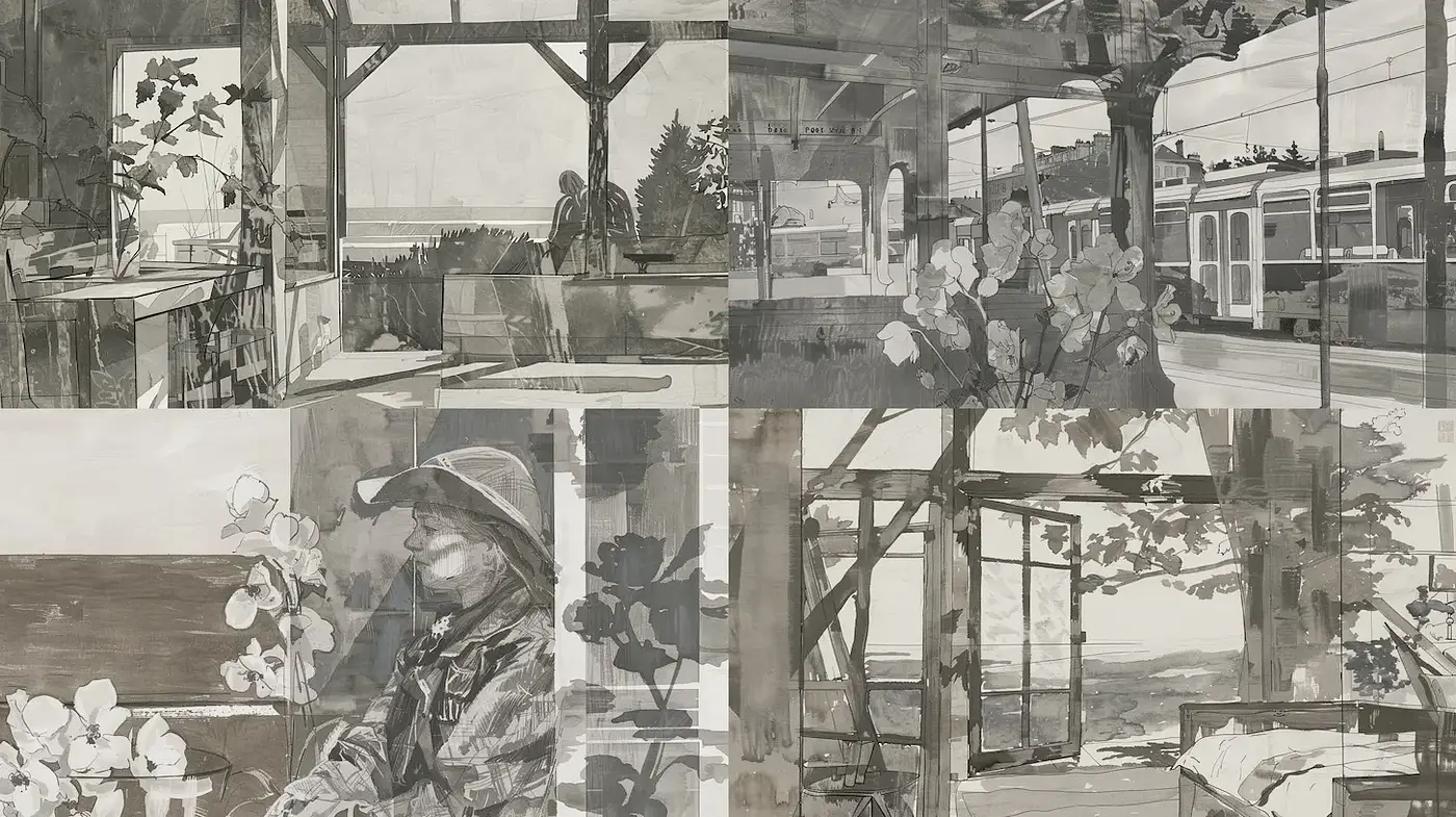 Dynamic interplay of monochrome textures with an impressionistic touch - Midjourney sref style
