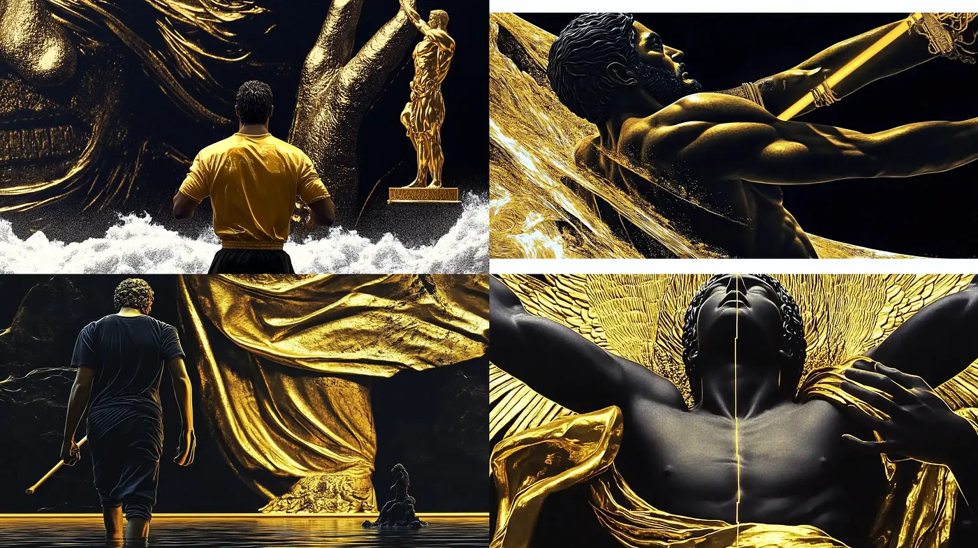 El Dorado Deluge: Textural Revelations in Golden Hues - Midjourney sref style