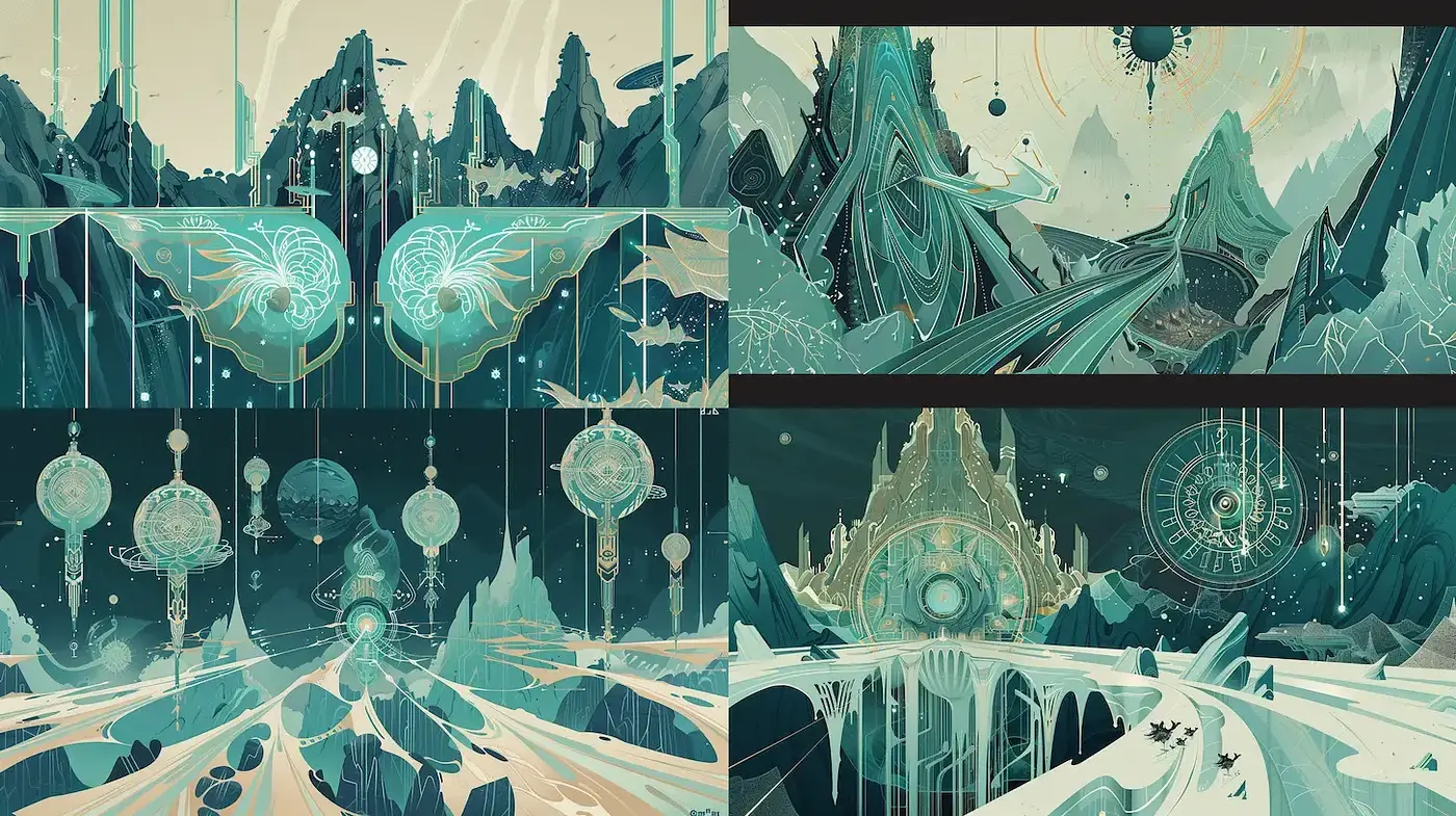 Consistent Ethereal Landscapes with Mystical Elements - Midjourney sref style