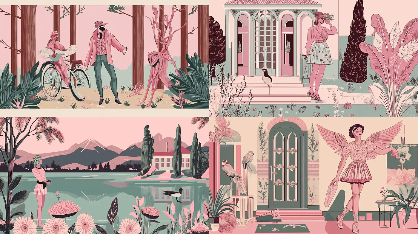 Pastel Elegance with Art Deco and Mid-Century Modern Fusion - Midjourney sref style