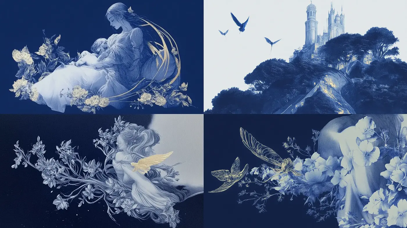 Monochromatic Midnight Dreamscape with Surreal Elegance - Midjourney sref style