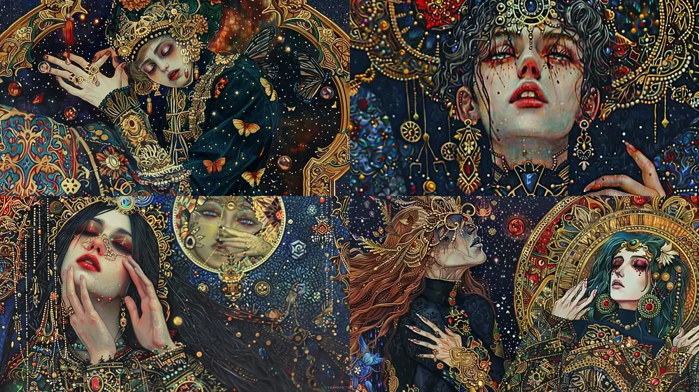 Starry Elegance in Ornate Art Nouveau Fusion - Midjourney sref style