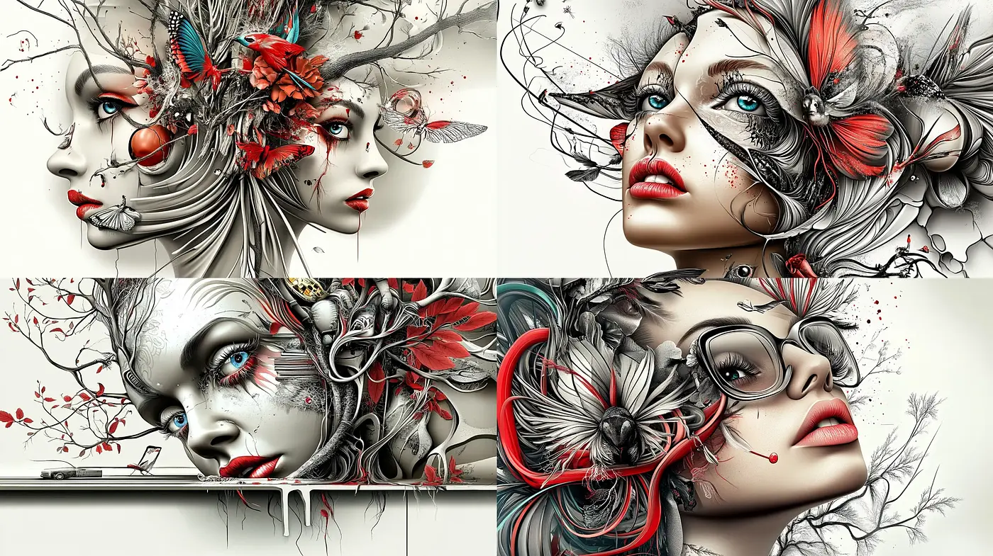Ethereal Beauty with Whimsical Flora - A Surrealist Ink and Watercolor Journey - Midjourney sref style