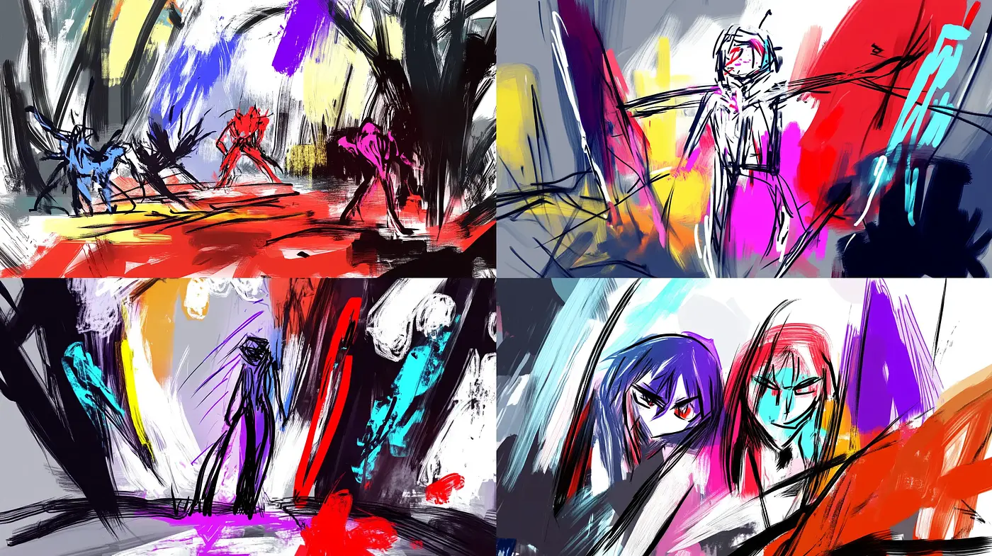 Energetic Brushwork and Vibrant Abstraction - Midjourney sref style