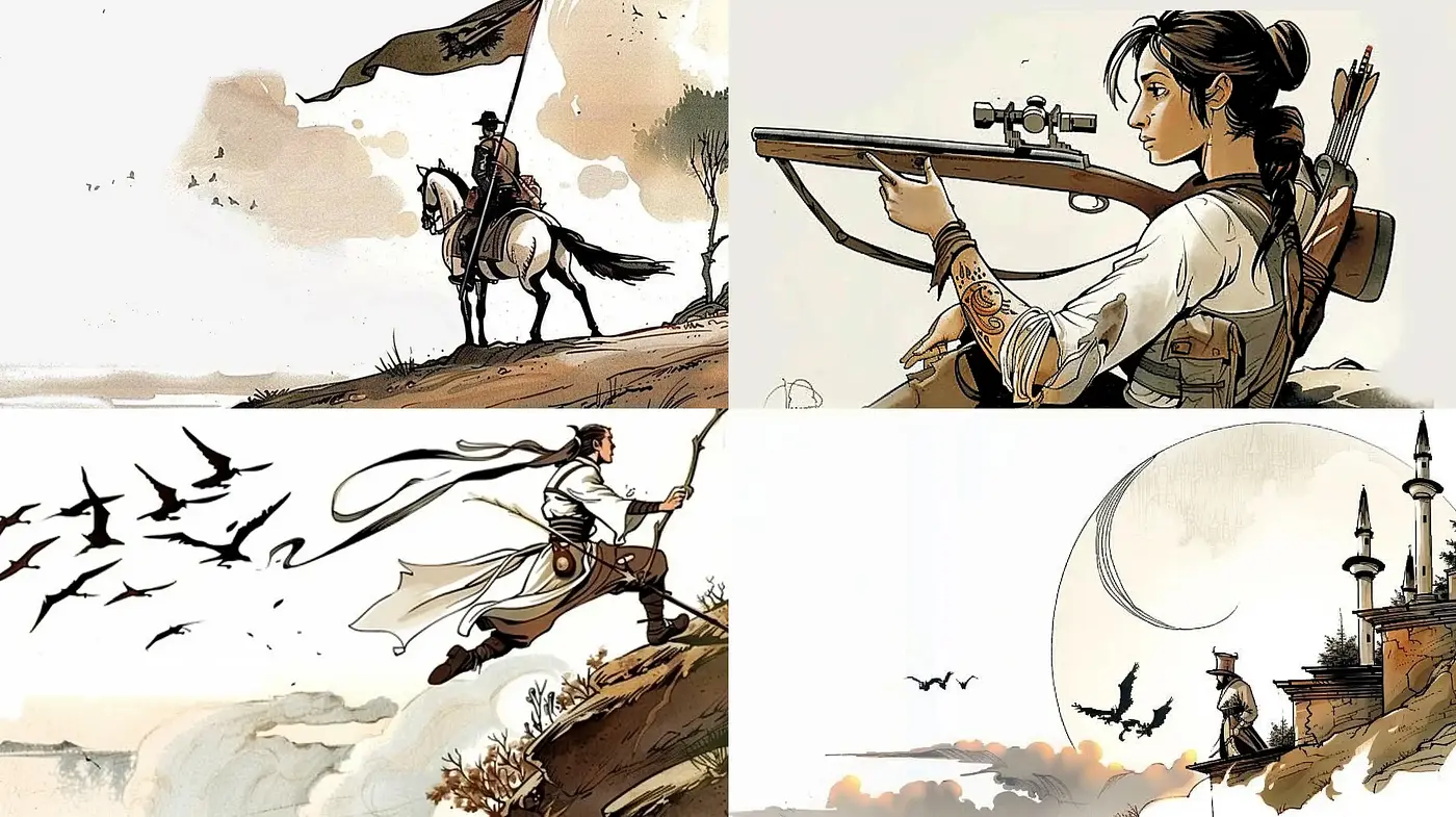 Ethereal Sepia-Toned Adventure Illustrations - Midjourney sref style