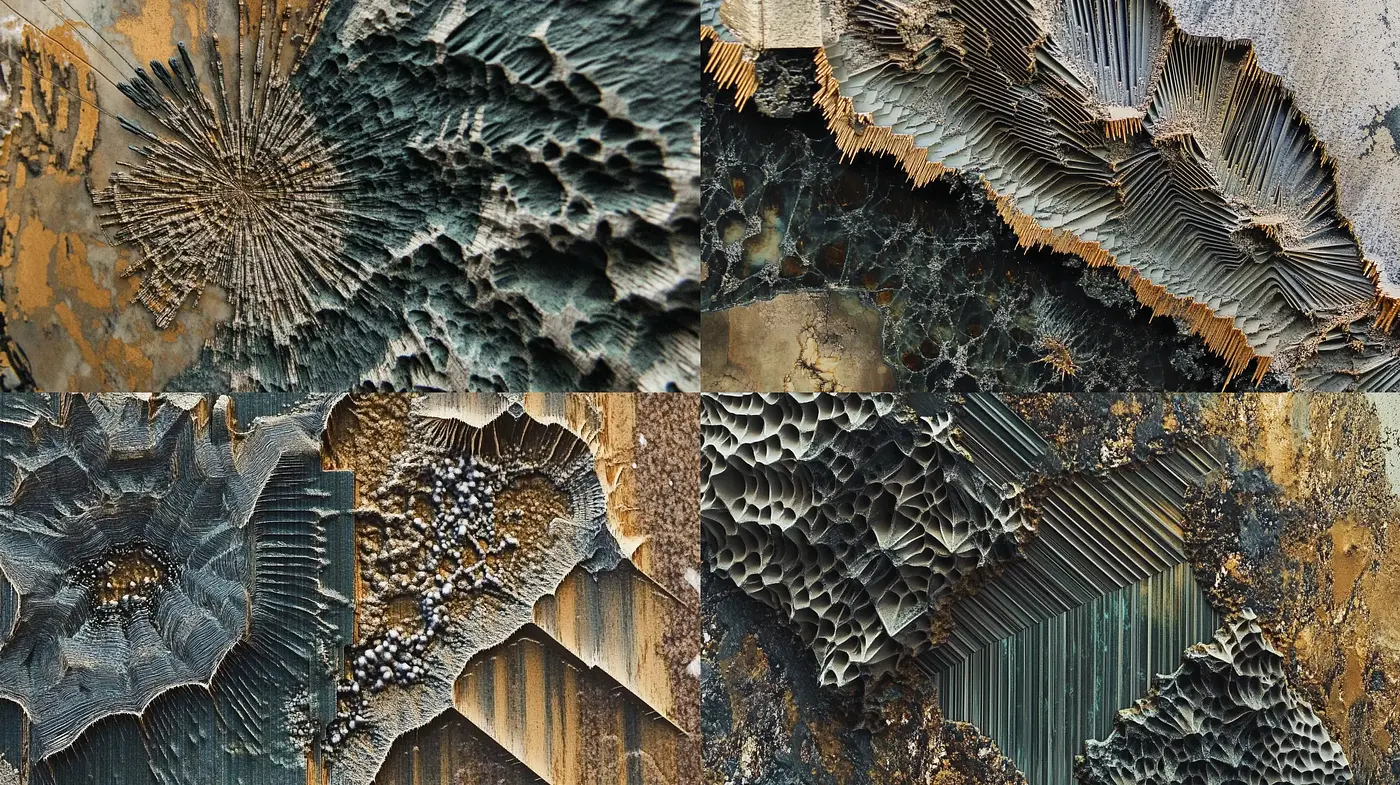 Eroded Metal Symphony: Interplay of Rust and Verdigris - Midjourney sref style