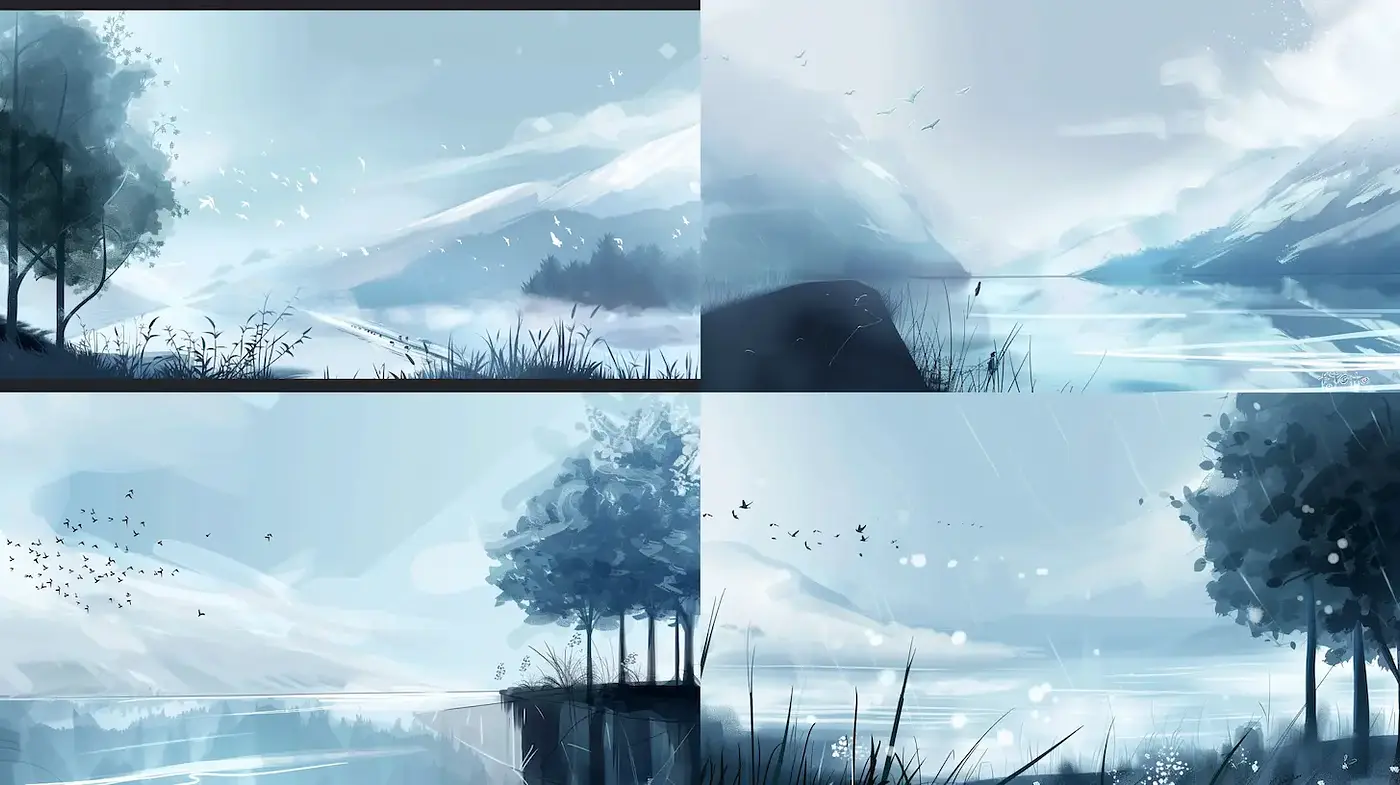 Serene and Ethereal Landscape with Soft Color Gradients and Textural Depth - Midjourney sref style