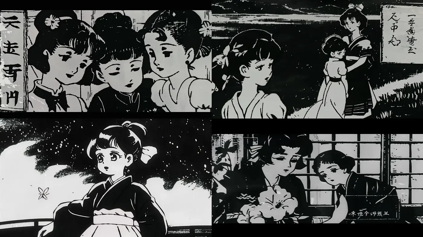 Monochromatic Nostalgia: Stylized Homage to Vintage Manga - Midjourney sref style