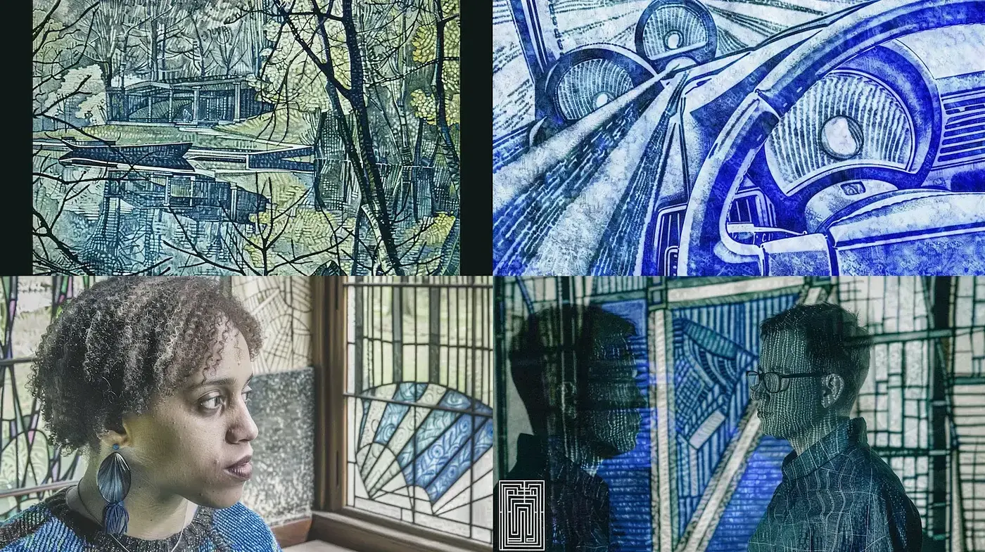Stained Glass Tapestry of Blues and Greens - Midjourney sref style