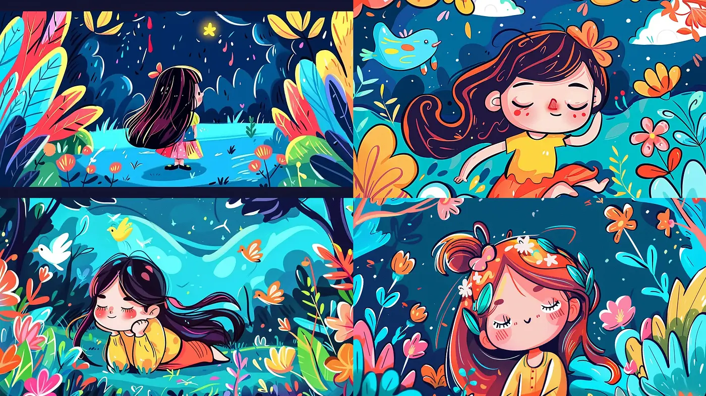 Whimsical Nature Nightscapes with Vibrant Cartoon Charm - Midjourney sref style