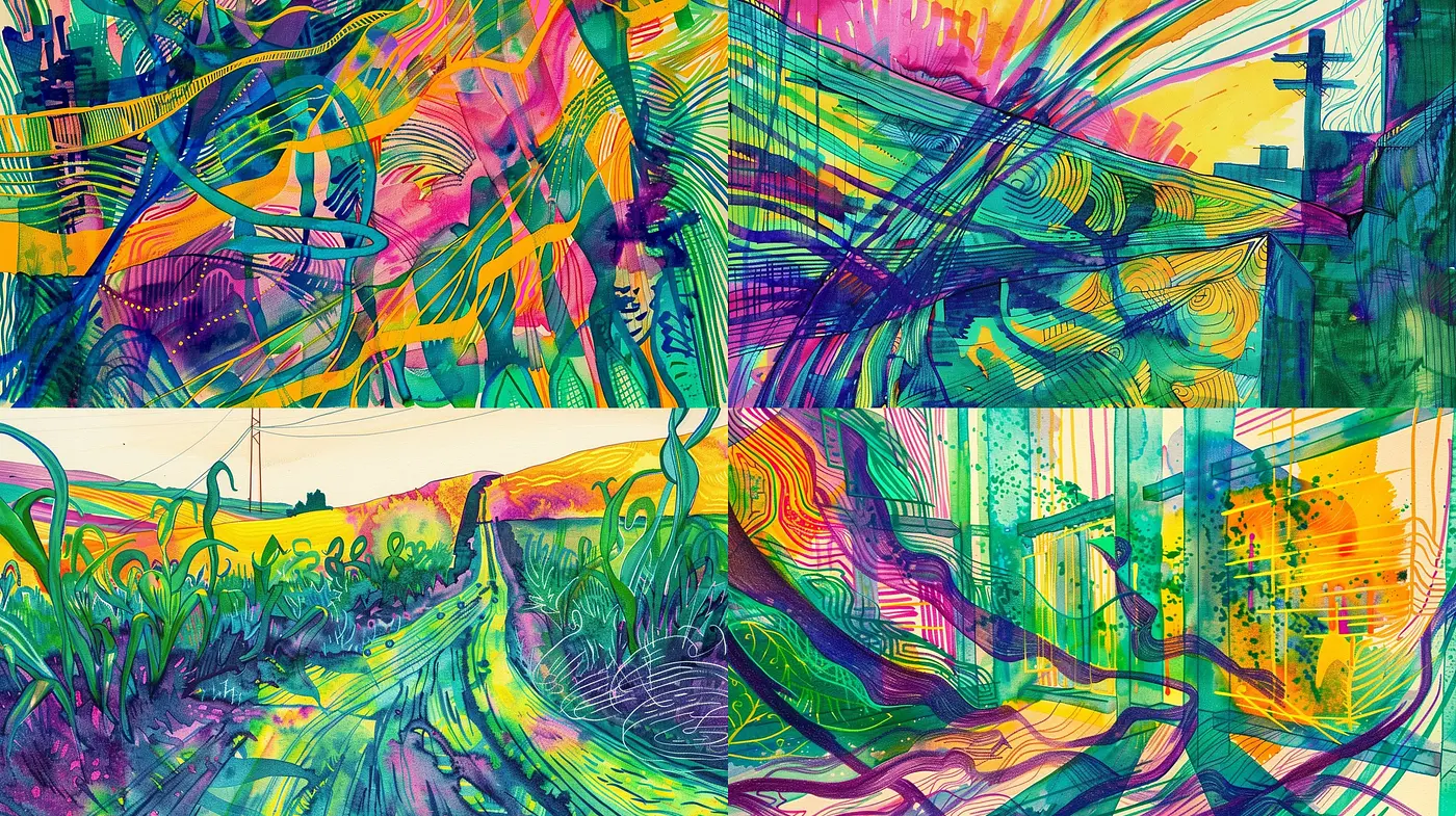 Vibrant Abstraction of Frenetic Lines and Luminous Hues - Midjourney sref style