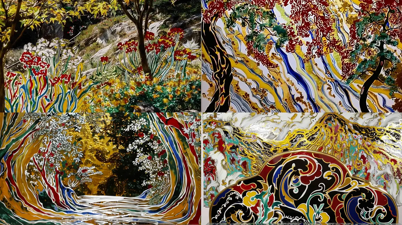 Fluid Nature's Dance: Vivid Expressionist Fusion - Midjourney sref style