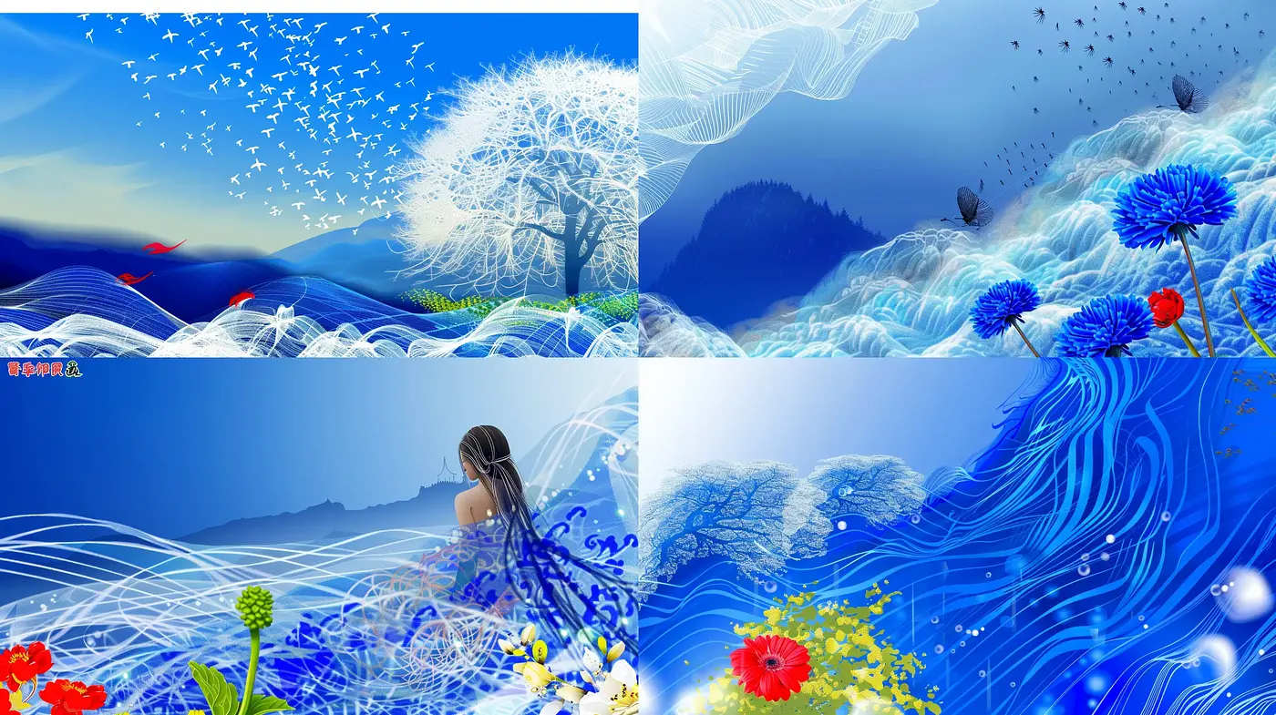 Ethereal Serenity: An Ode to Stylized Natural Elements in Oceanic Hues - Midjourney sref style