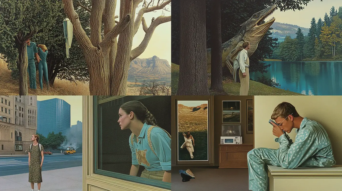 Contemplative Solitude in Surrealist Americana - Midjourney sref style
