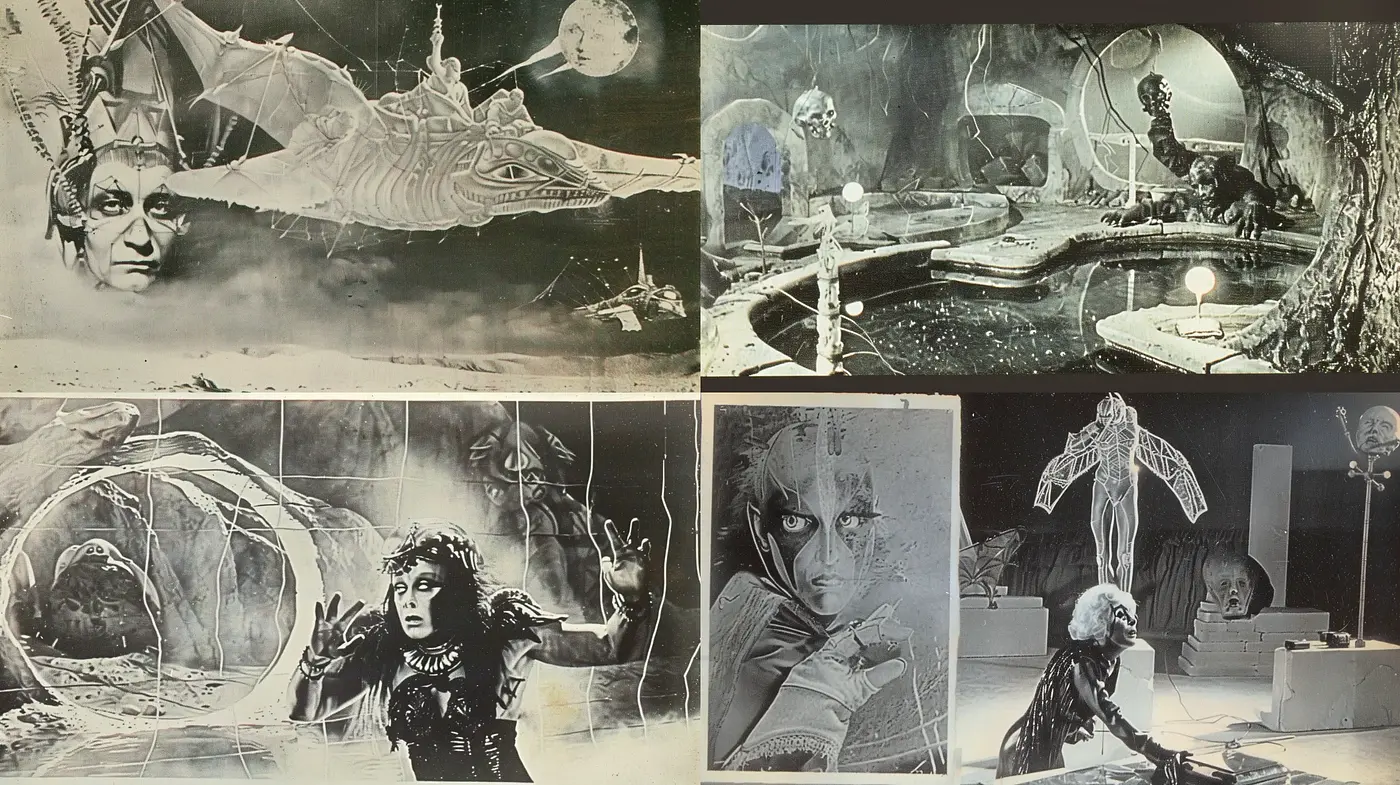 Surreal Sci-Fi Nocturne with Monochromatic Shades - Midjourney sref style