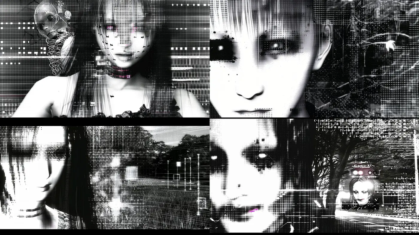 Monochromatic Glitch: A Homage to Digital Distortion in Art - Midjourney sref style