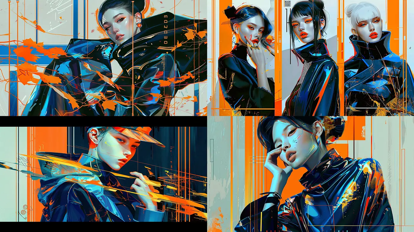 Futuristic Cyberpunk Elegance: A Blend of Neon and Metallic Textures in Digital Art - Midjourney sref style