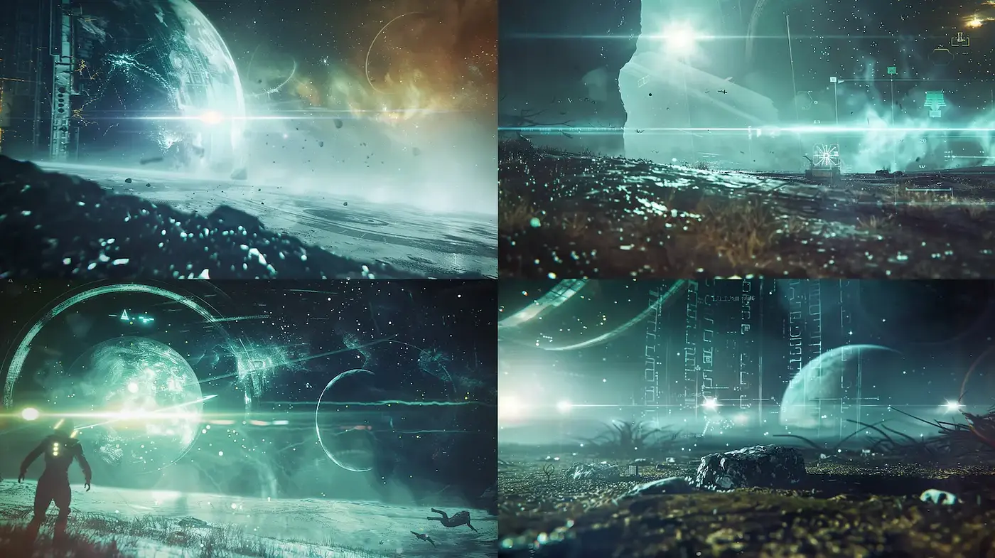 Futuristic Cosmic Landscapes with Ethereal Elements - Midjourney sref style