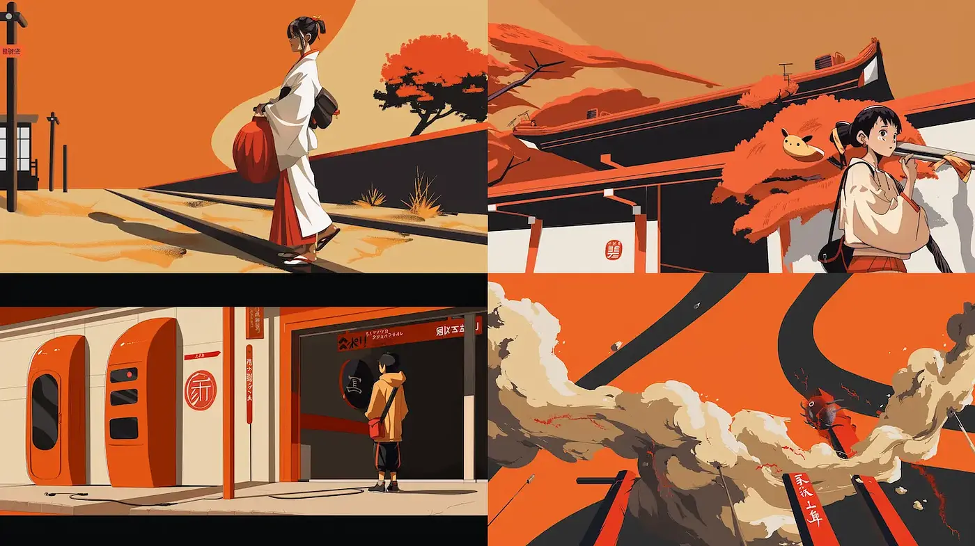 Vibrant and atmospheric digital art inspired by urban Japanese aesthetics - Midjourney sref style